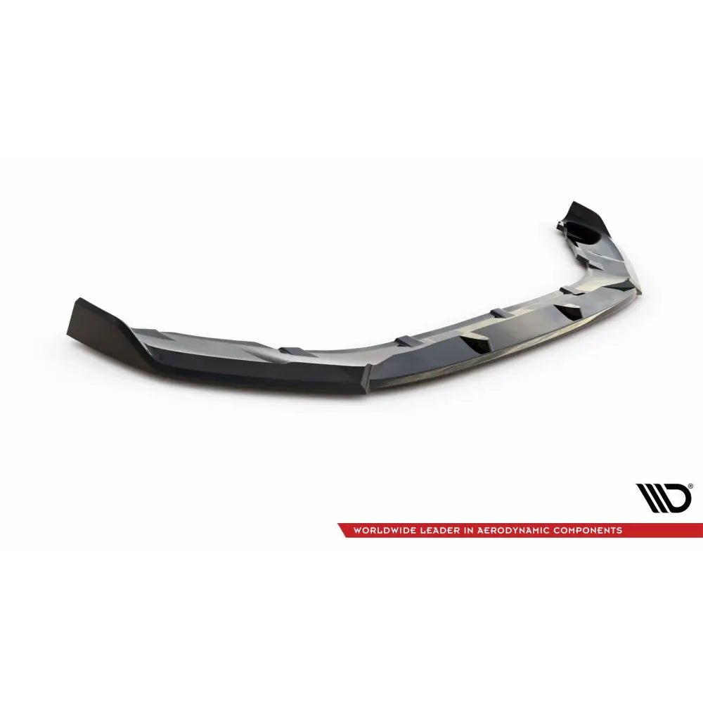 Front lip til Mini Cooper S F56 Facelift V.2, svart plastspoiler med markerte kanter, skrå vinkel.