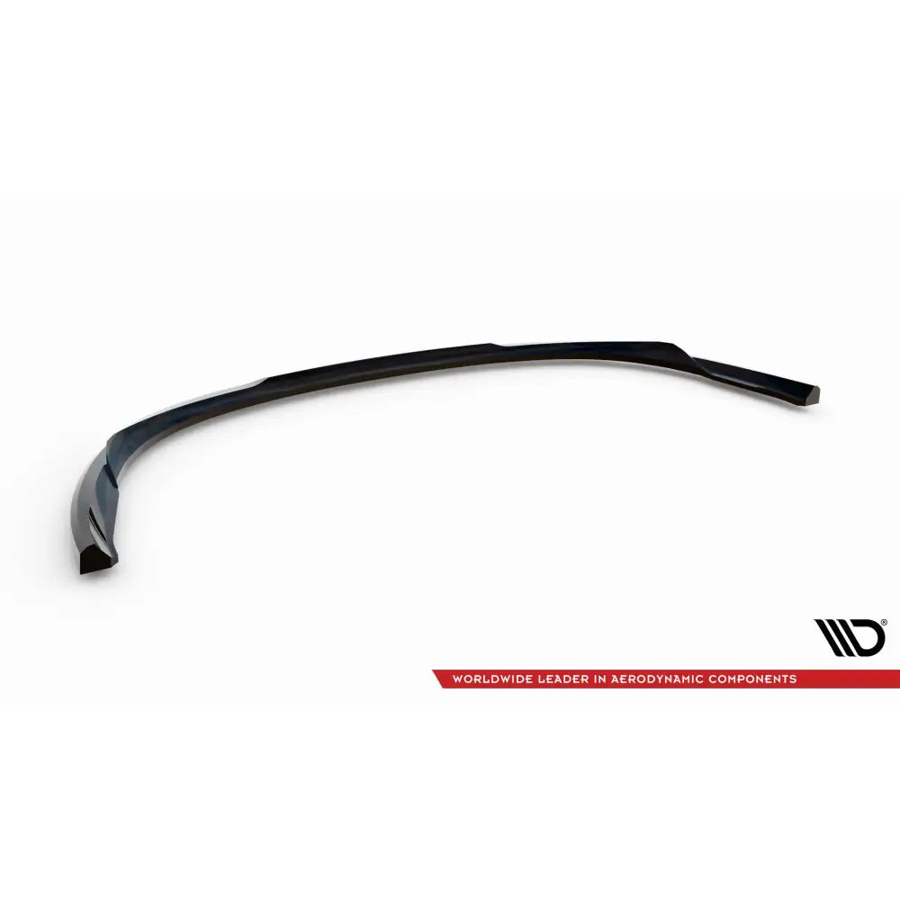 Front lip til Renault Megane GT Mk3 Facelift V2 i sort plast, sett skrått ovenfra med diskret logo.