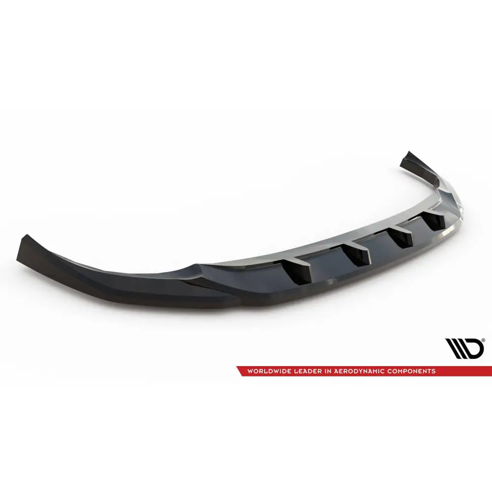 Front lip til BMW 2 Coupe G42 V3, sort plastspoiler med markerte vinkler og utstikkende detaljer.
