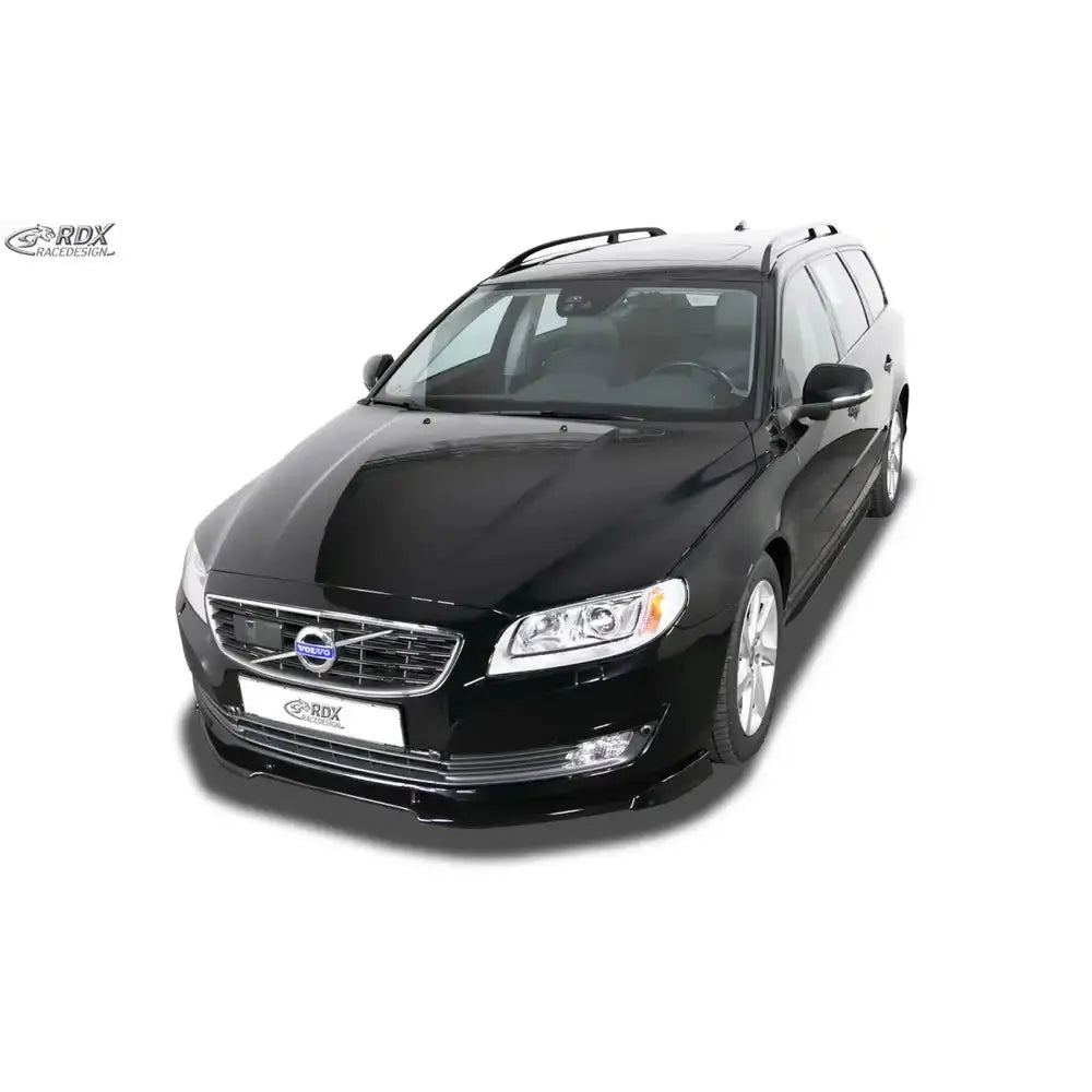 Frontleppe på Volvo S80/V70 13-16, svart stasjonsvogn skrått forfra med sølvfelger og takrails.
