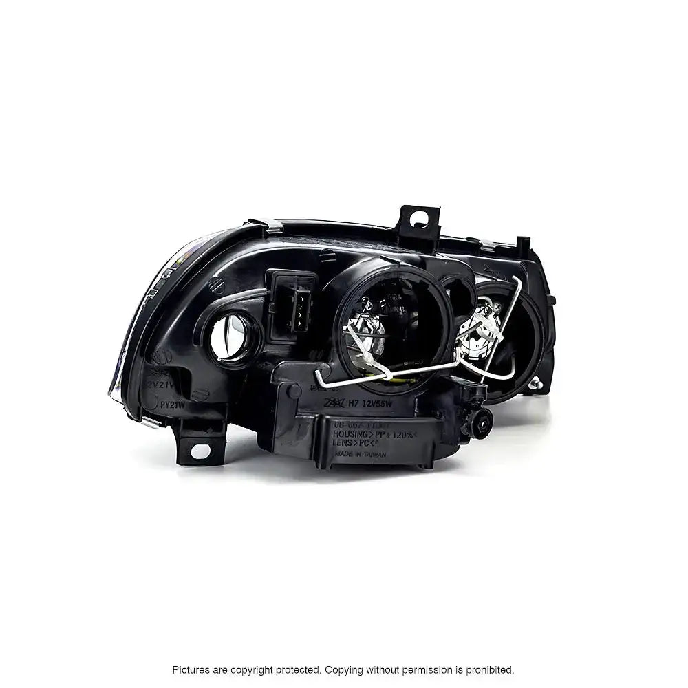 Headlights Alfa Romeo 156 03-06 sett bakfra med pæreholdere, ledninger og tekniske detaljer synlig.