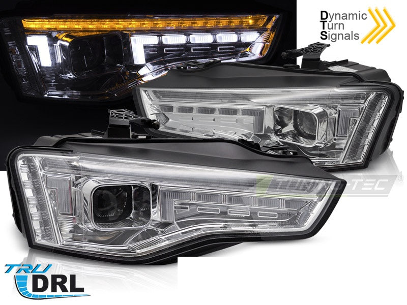 LED frontlykter til Audi A5 8T facelift med dynamisk blinklys og krom finish