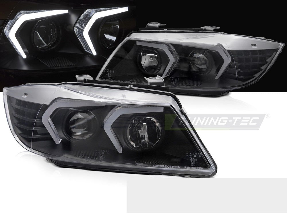 Frontlykter BMW 3-Serie E90 2005–2008 LED svart nærbilde høyre side