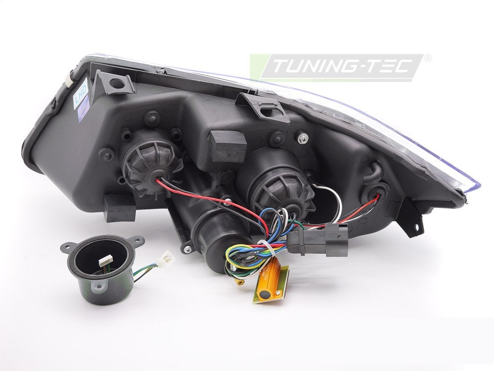 BMW E90 E91 frontlykter LED svart hus LPBMP4 bakside med tilkoblinger