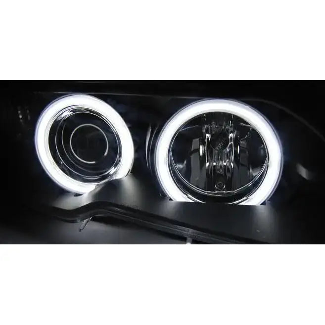 Headlights Bmw E46 Angel Eyes Xenon sorte lykter med kraftig hvitt LED-lys og reflektorer.