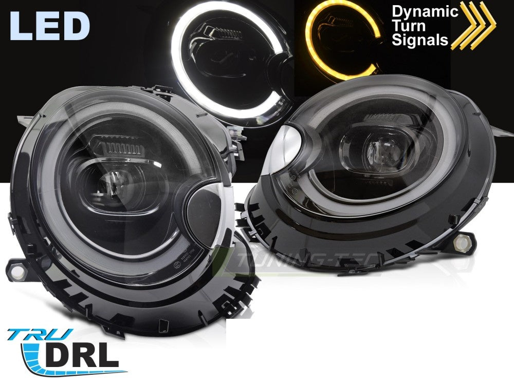 Nærbilde av LED frontlykt BMW Mini Cooper med moderne lysdesign