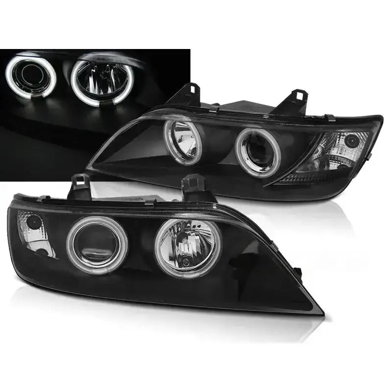 Frontlykter Bmw Z3 01.96-02 Angel Eyes CCFL Black med klare glass og runde LED-ringer tent.