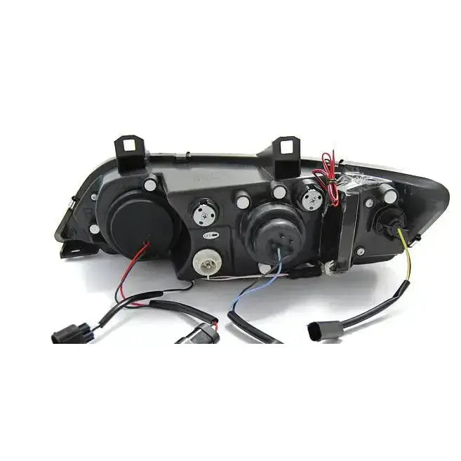 Headlights Bmw Z3 Angel Eyes CCFL Black sett bakfra med synlige ledninger og elektriske koblinger.