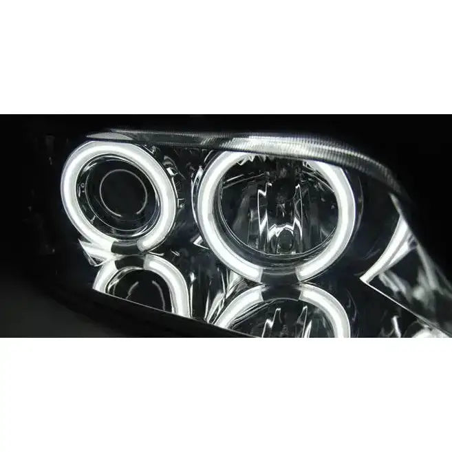Hovedlys Bmw Z3 Angel Eyes CCFL Chrome med tydelige LED-lysringer og detaljer i klart glass.