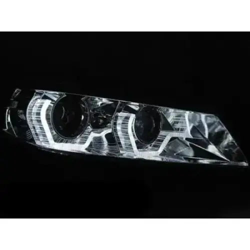 Headlights Bmw Z4 E89 HID DRL Chrome Led sett fra skrå vinkel med LED-design og klart glass.
