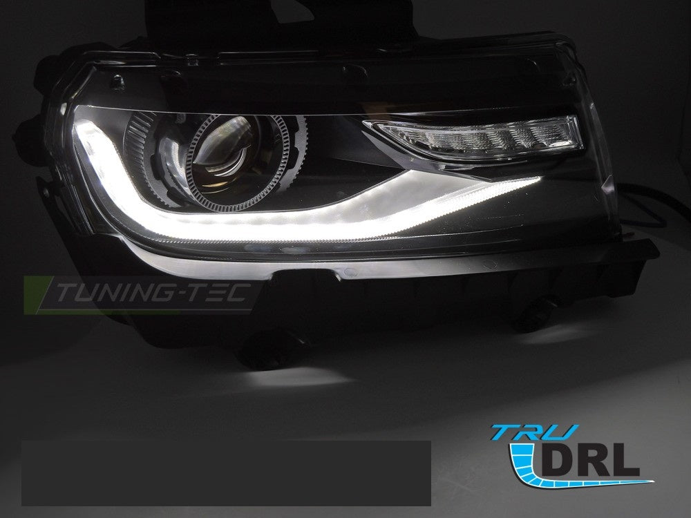 Chevrolet Camaro 2013–2015 svarte frontlykter med LED-lyslister montert