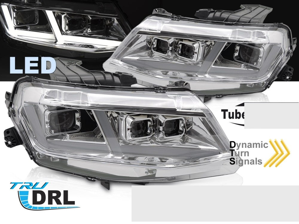 Chevrolet Camaro frontlykter full LED med krom innvendig reflektor nærbilde