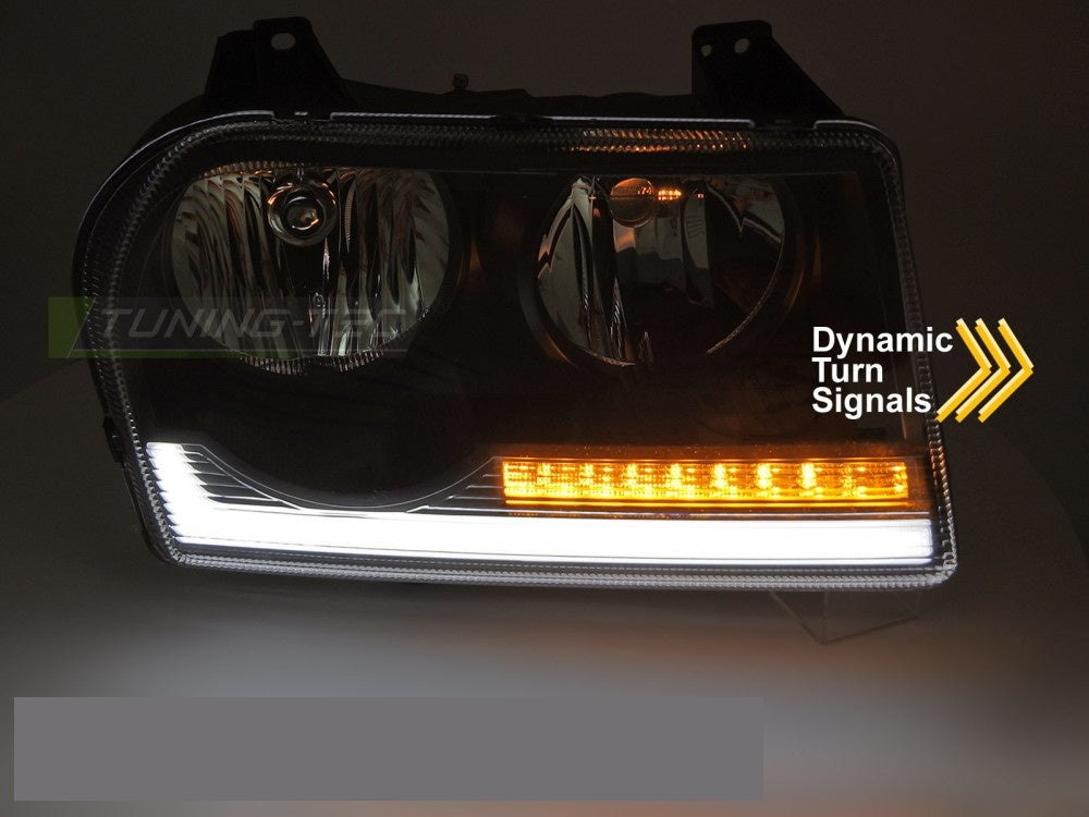 Komplett sett frontlykter Chrysler 300 05-08 Tube Light svart utførelse