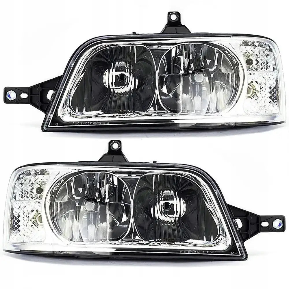 Frontlykter Fiat Ducato 02-06 H7 sett forfra med klart glass og sorte kanter mot hvit bakgrunn.