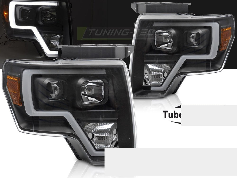 Ford F150 MK12 frontlykter med LED-lysstripe tube light design svart finish