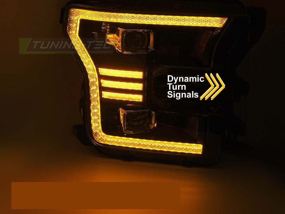 Frontlykter med LED-teknologi Ford F150 2014–2017 svart finish bakside