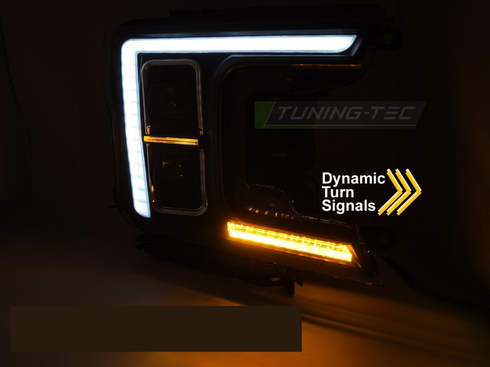 Frontlykter med full LED-teknologi til Ford F150 2017–2020 svart finish bakside