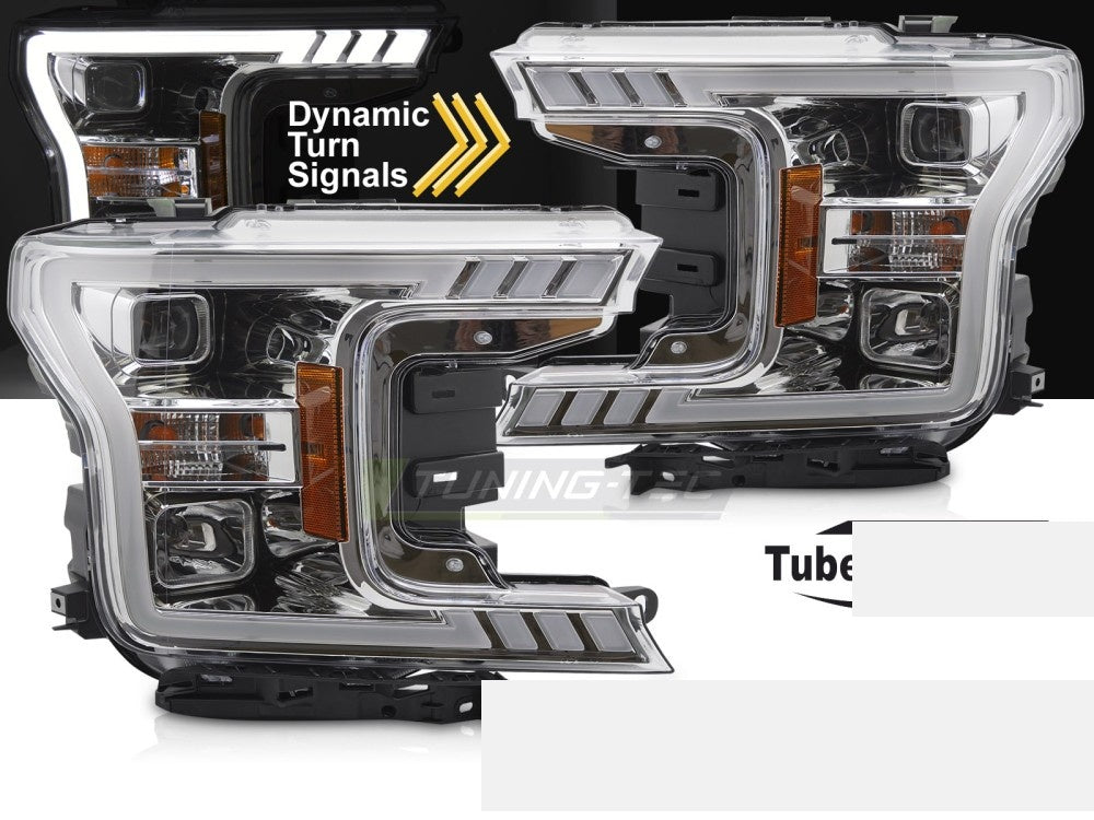 Krom frontlykter med tube light til Ford F150 MK13 detaljbilde