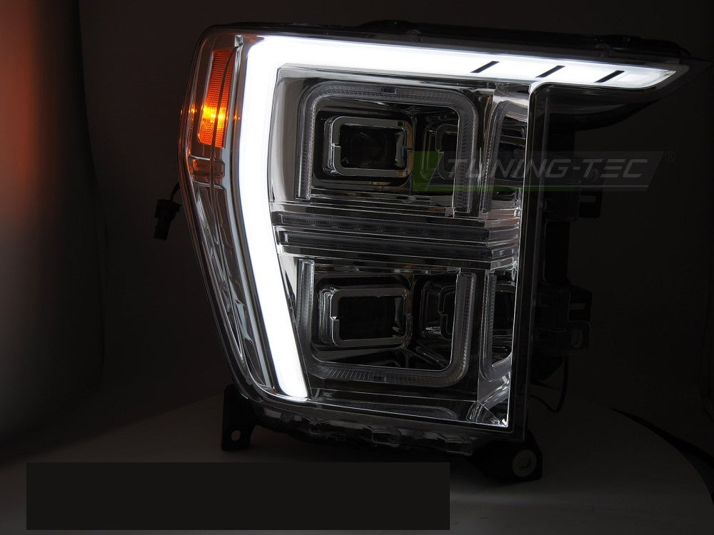 Komplett sett LED-frontlykter krom for Ford F150 MK14 vist fra siden