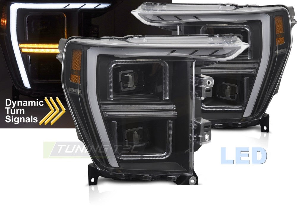 LED frontlykter med tube light-design til Ford F150 MK14 svart finish nærbilde