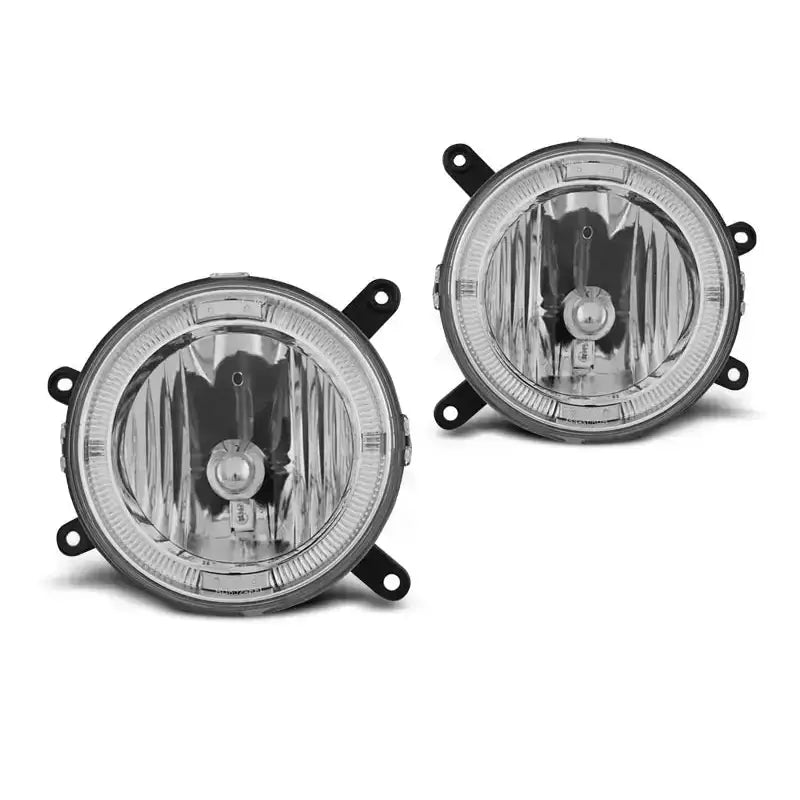 Frontlykter Ford Mustang 04-09 Angel Eyes Chrome, to runde lykter med klart glass og sorte braketter.
