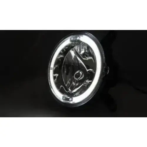 Hovedlykter Ford Mustang 04-09 Angel Eyes Chrome sett skrått fra siden med tydelig LED-lysring.