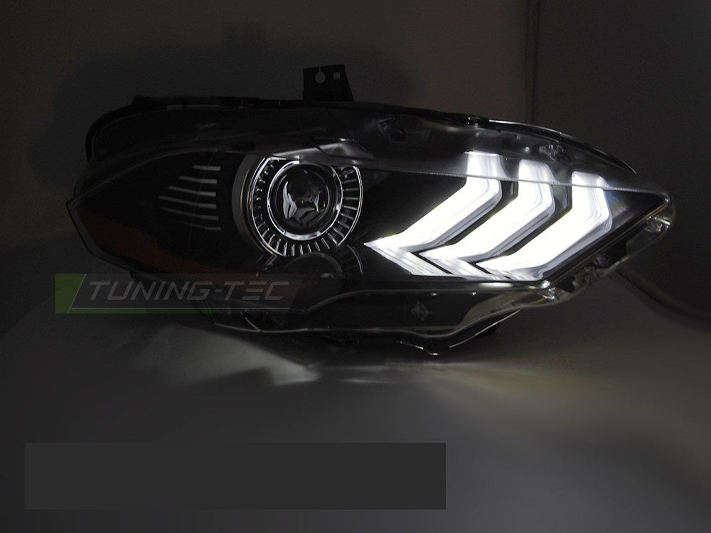 LED frontlykter Ford Mustang svart hus DRL funksjon sett fra siden