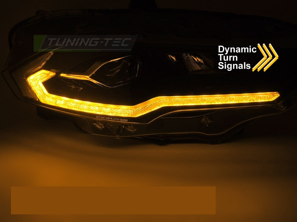 Frontlykter sett med LED-teknologi for Ford Mustang svart finish bakside