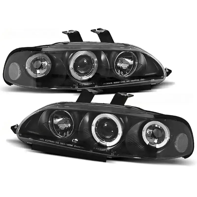 Frontlykter Honda Civic 09.91-08.95 Angel Eyes Black med sorte detaljer og klare reflektorringer.