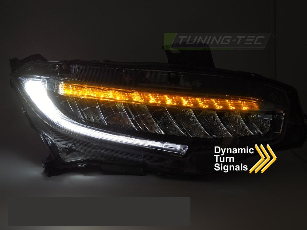 Frontlykter Honda Civic X full LED sett fra siden med detaljer