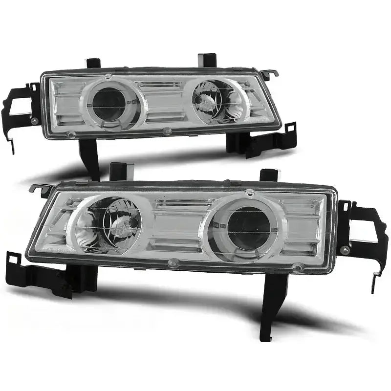 Hovedlykter Honda Prelude Angel Eyes Chrome med to runde reflektorer og synlige monteringsbraketter.