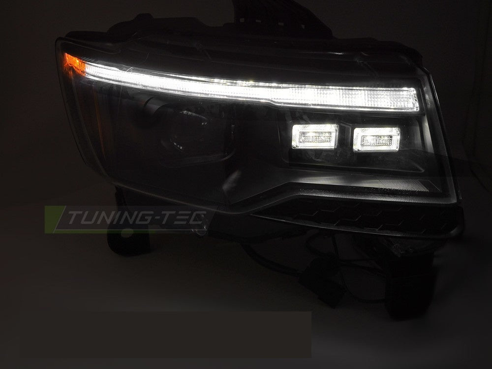 Komplett sett frontlykter svart Jeep Grand Cherokee WK2 med dynamisk blinklys sidevinkel