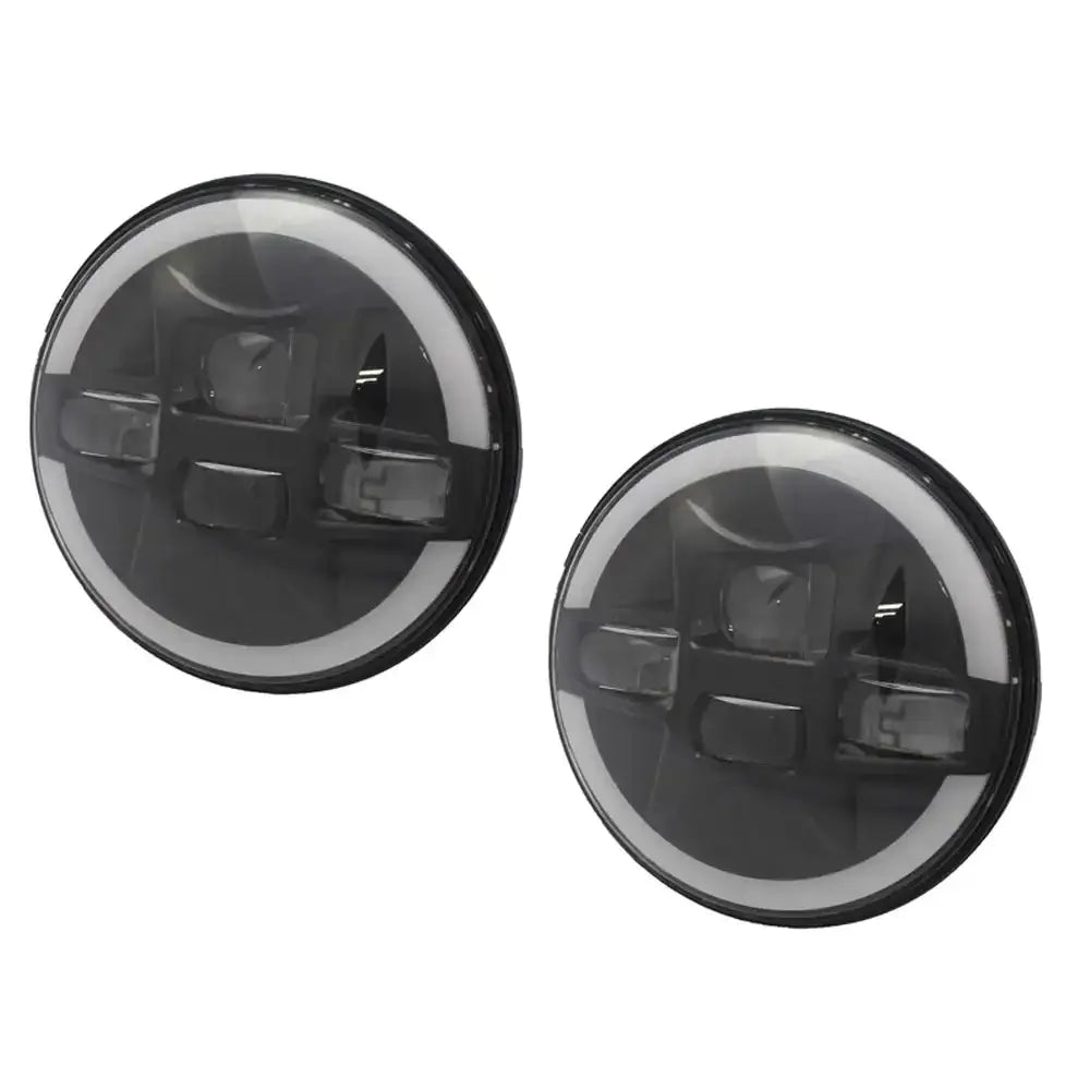 Frontlykter Led Ring Truck Lite Jeep Wrangler JK med hvit ring og synlige LED-elementer, sett forfra.