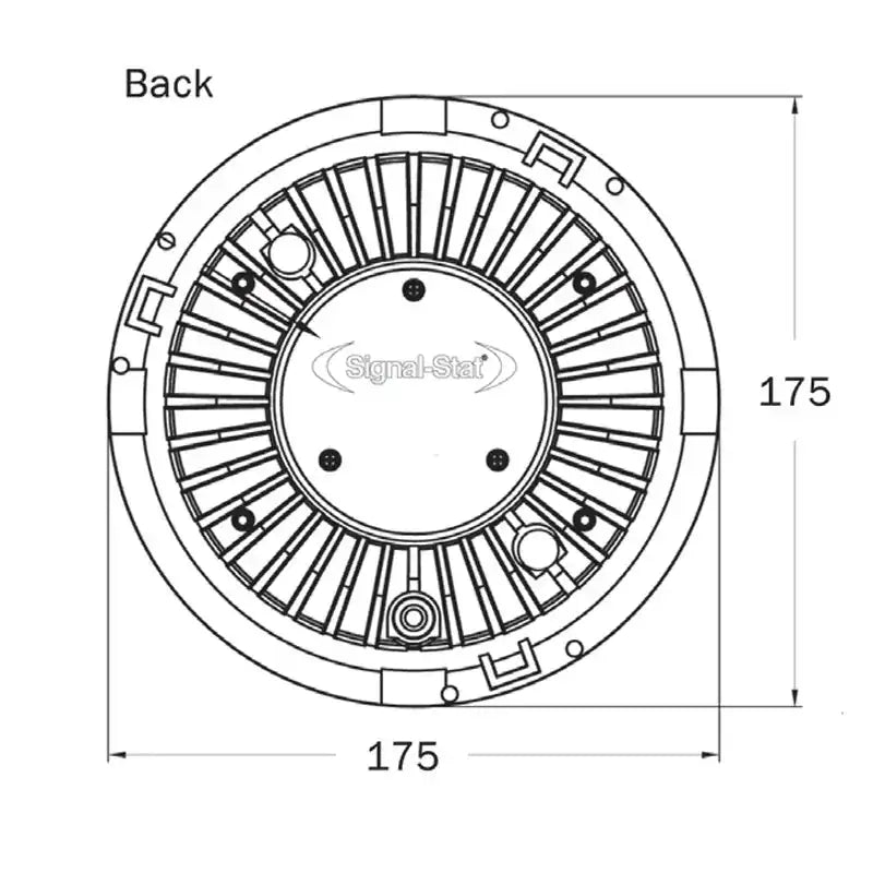 Hovedlykter LED Ring Truck Lite Jeep Wrangler JK sett bakfra med mål og festehull synlig.