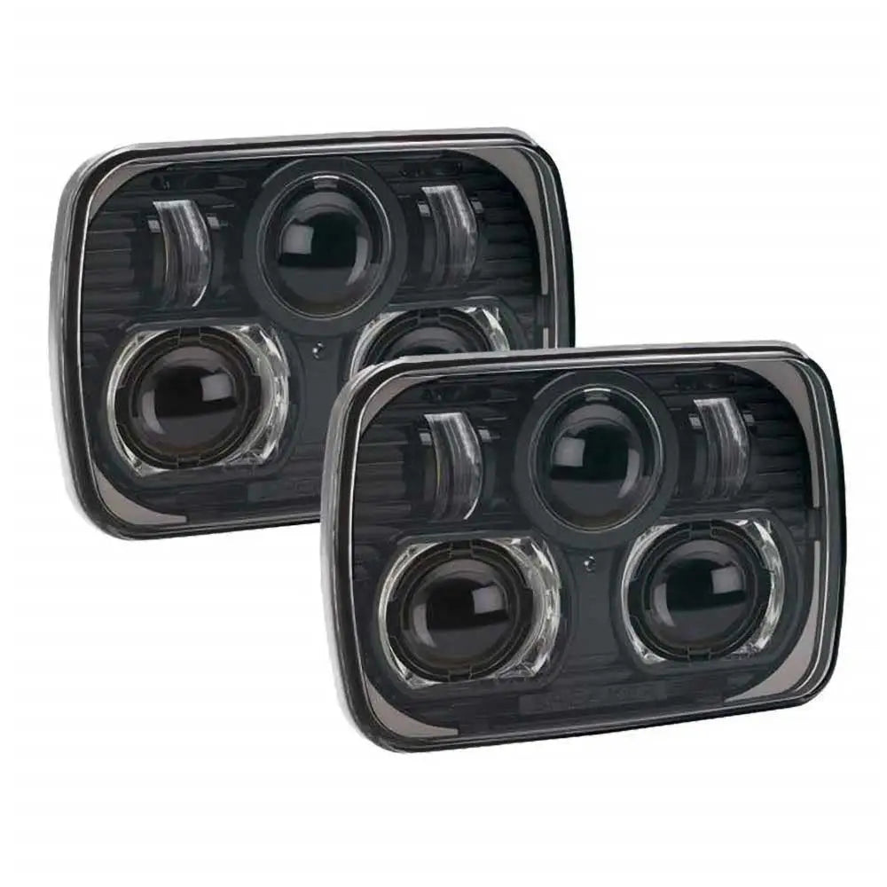 Frontlykter LED svart 7x5 tommer JW Speaker 8900 Evolution for Jeep Wrangler YJ, sett forfra.