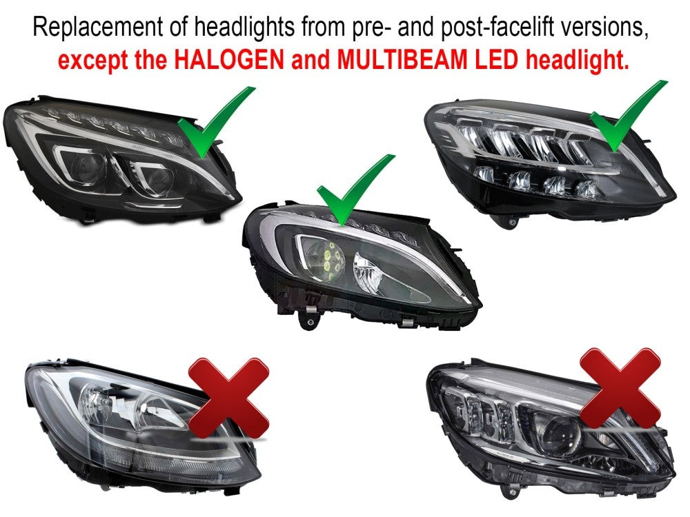 Komplett sett frontlykter Mercedes C-Klasse W205 full LED svart detalj