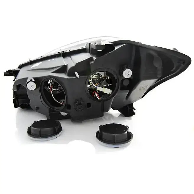 Headlights Mercedes W221 Daylight HID Chrome sett bakfra med ledninger og to deksler på hvit bakgrunn.