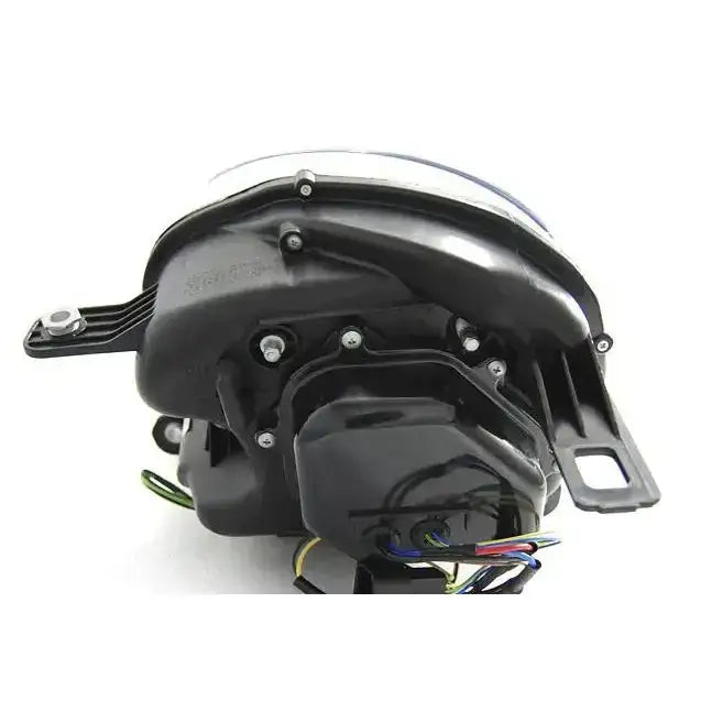 Headlights Mini Countryman R60 Tube Light Chrome sidevisning med synlige ledninger og skruer mot hvit bakgrunn.