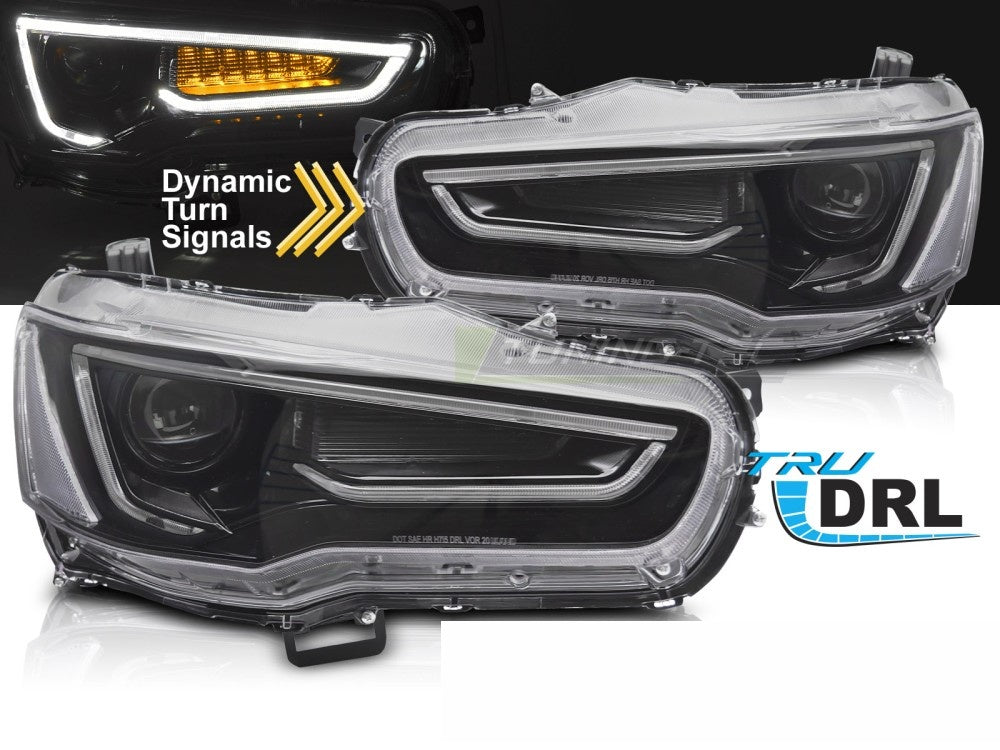 Mitsubishi Lancer frontlykter med LED-lysstripe Tube Light svart par