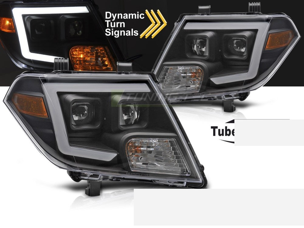 Svarte frontlykter med LED-lysstripe til Nissan Frontier nærbilde