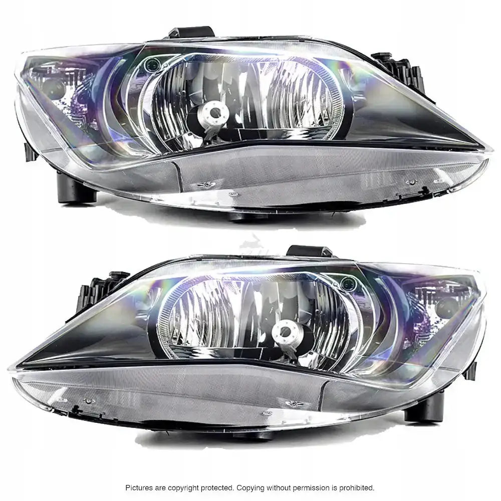 Frontlykter Seat Ibiza 4 12- H4 med klar plast, svart innfatning og detaljerte reflektorer.