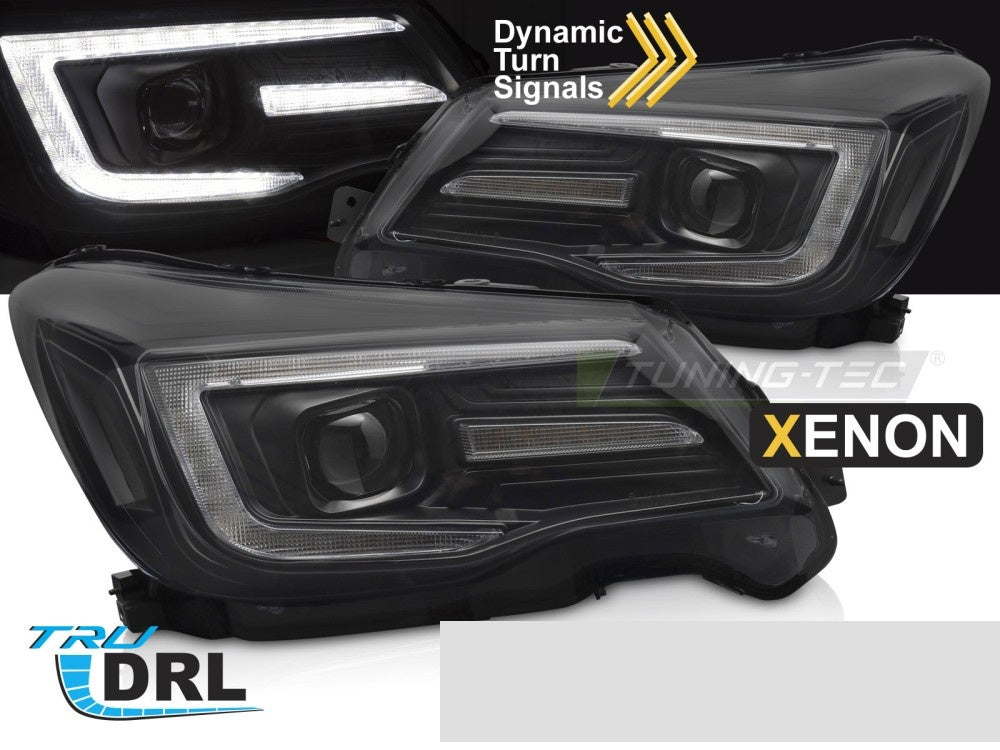 Svarte xenon frontlykter med DRL tube light til Subaru Forester IV nærbilde