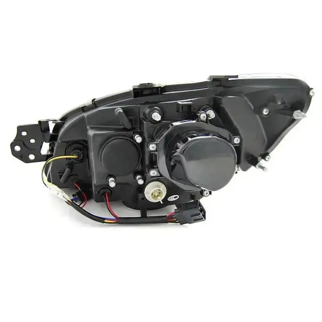 Headlights Subaru Impreza II GD 06-07 Tube Light Black HID sett vist fra baksiden med koblinger og skruer.
