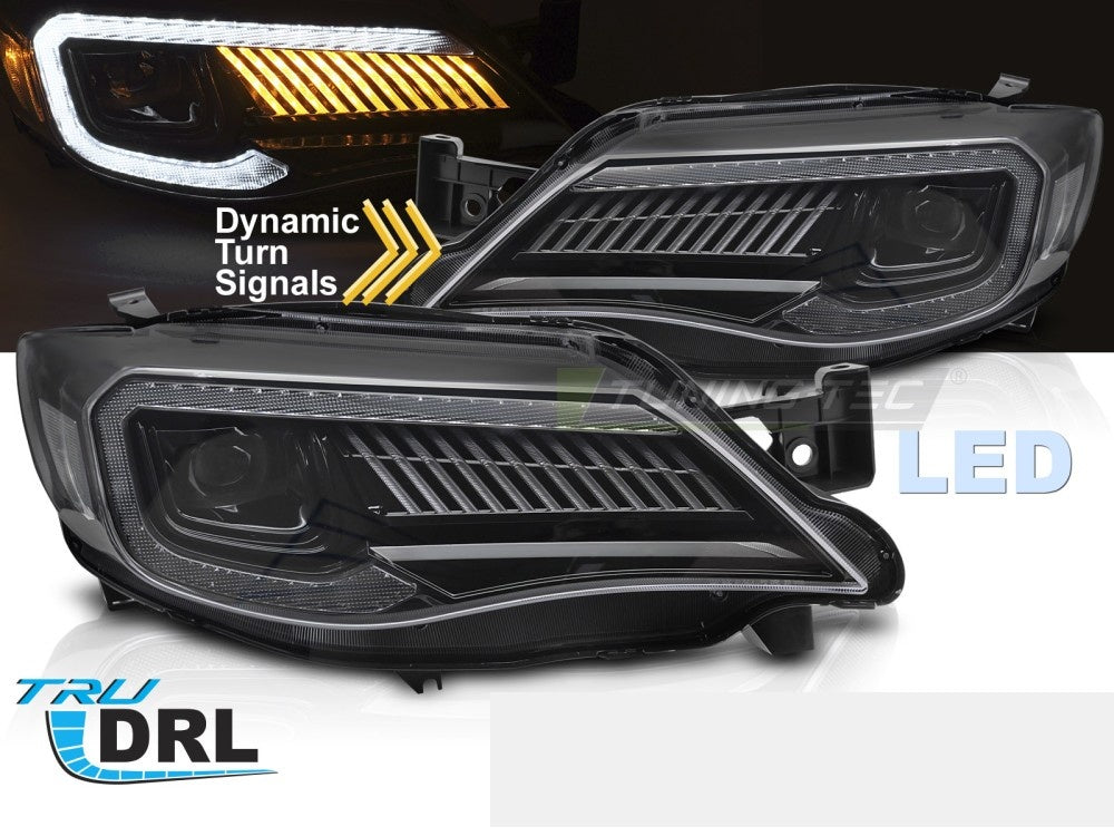 LED frontlykter med lysstriper til Subaru WRX svart finish nærbilde