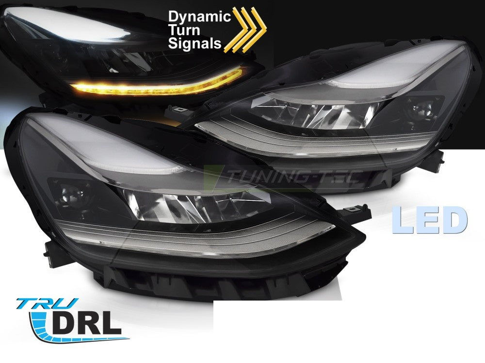 Nærbilde av LED-frontlykt for Tesla Model 3 med moderne lysdesign LPTE01