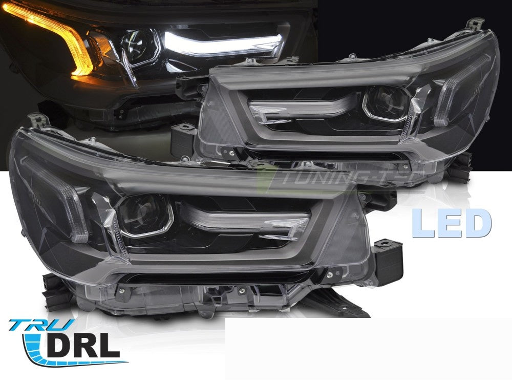Nærbilde av LED-frontlykt for Toyota Hilux 2020 med detaljer i lyktehus