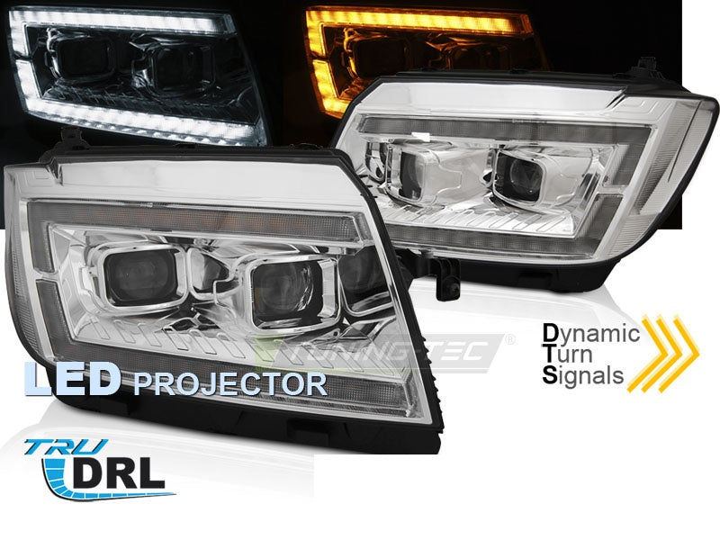 Sekvensielle LED frontlykter Volkswagen Crafter II krom finish nærbilde