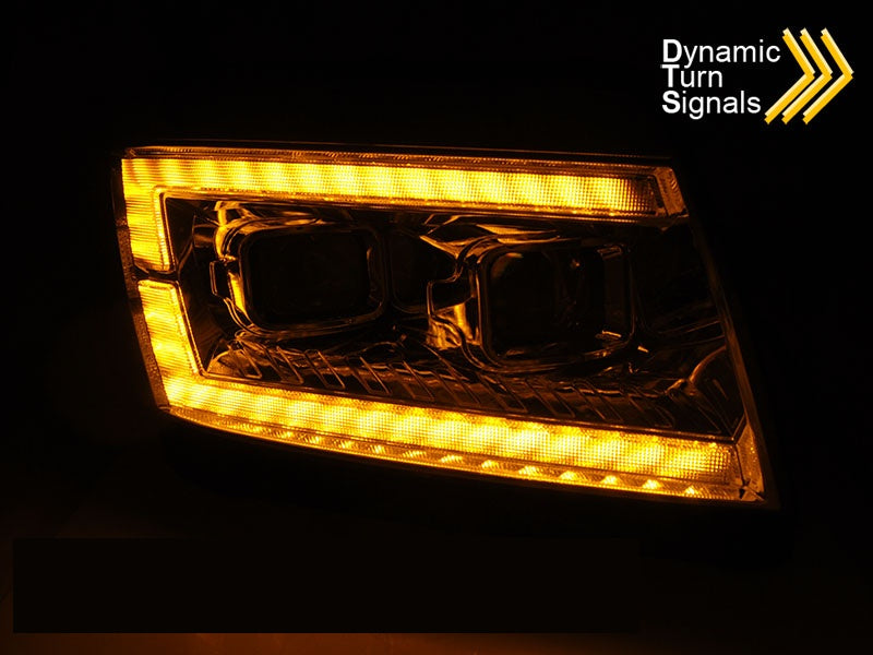 Komplett sett frontlykter krom LED til Volkswagen Crafter II sett bakfra