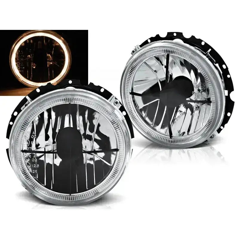 Frontlykter Volkswagen Golf 1 05.74-07.83 Angel Eyes Chrome Black Cross