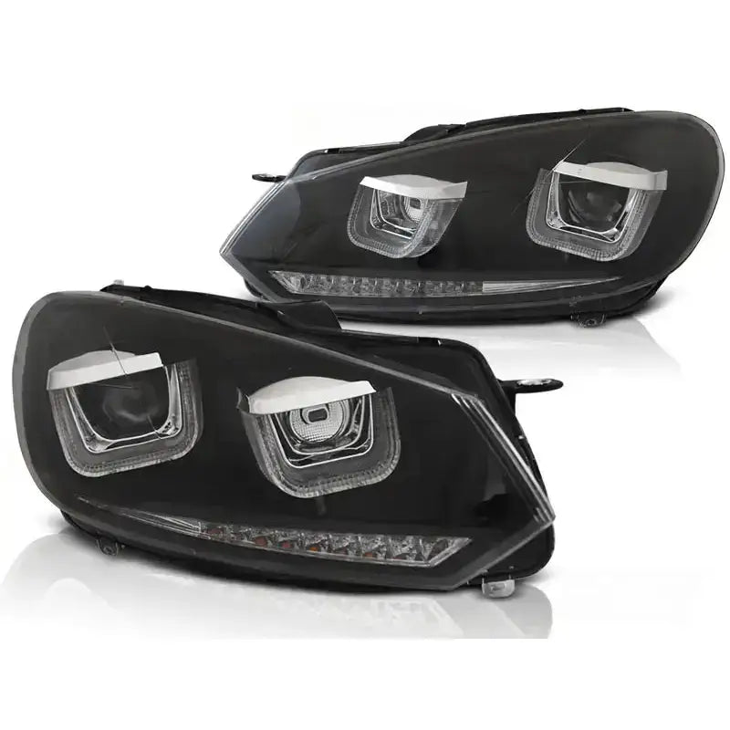 Frontlykter Volkswagen Golf 6 08-12 U-type Black Drl Seq Led Indicator